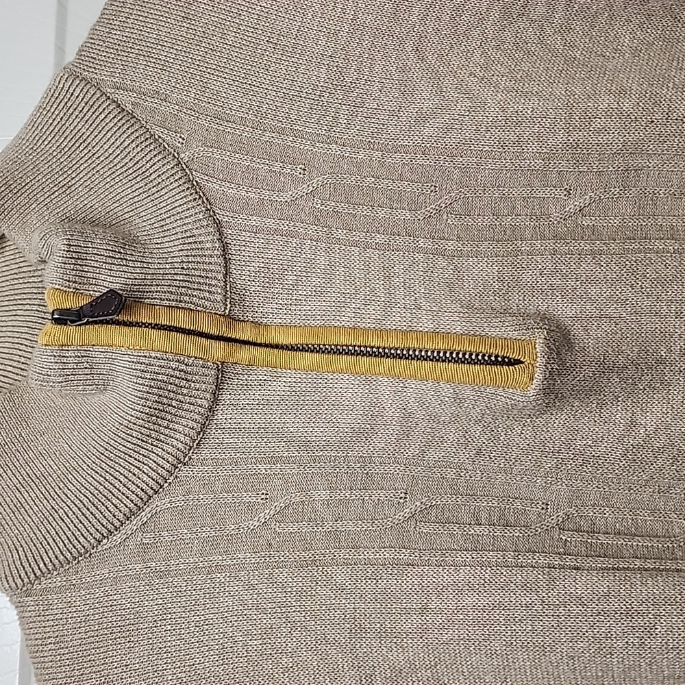 Perry Ellis Mens Longsleeve Tech Knit Zip Ribbed Mock Kneck Tan Sweater - Picture 3 of 11